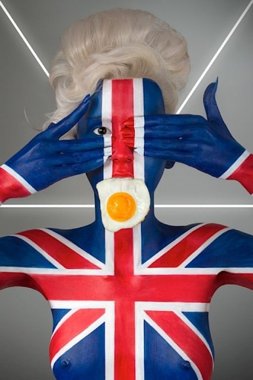 Models Eating National Foods While Body Painted In National Flags [NSFW]