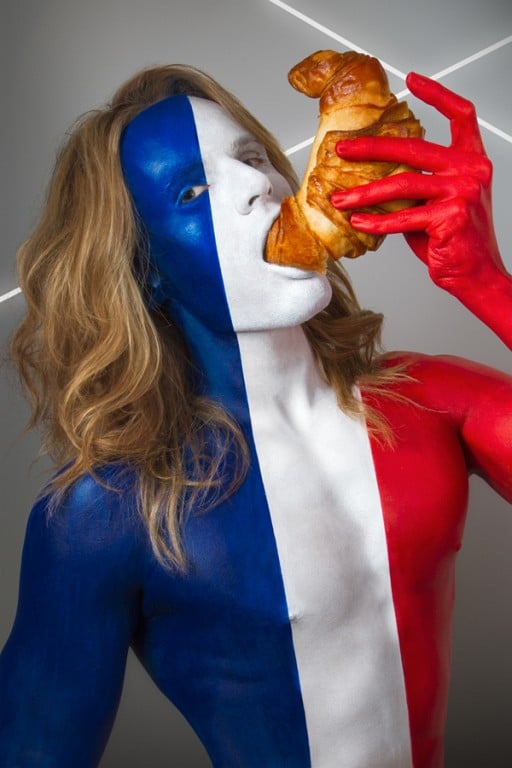 Models Eating National Foods While Body Painted In National Flags [NSFW]
