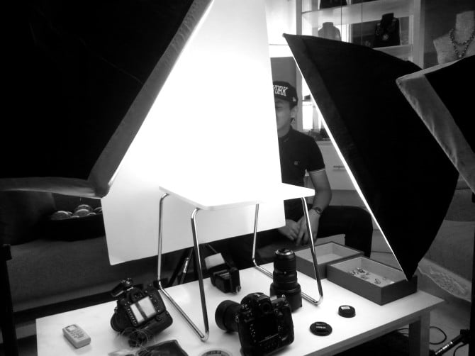 The Setup shot for this shoot using illustration board as the background