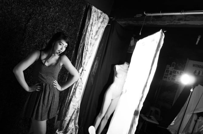 Setup Shot. Studio strobe thru scrim camera right
