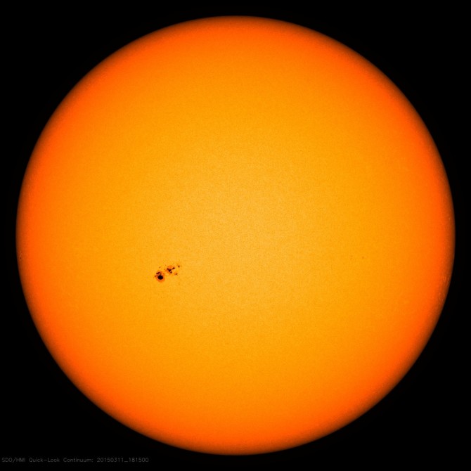 Sunspot AR12297, taken by NASA's Solar Dynamics Observatory on March 11, 2015. Photo: NASA/SDO