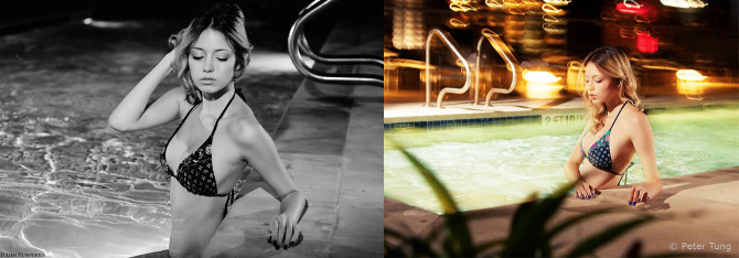 Two images taken at nearly the same time by two photographers sharing the speedlights.