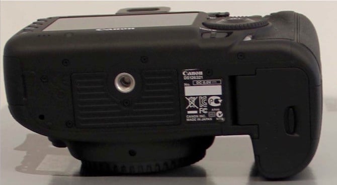 A Canon 5D Mark III that contains a nameplate without any serial number on it. 