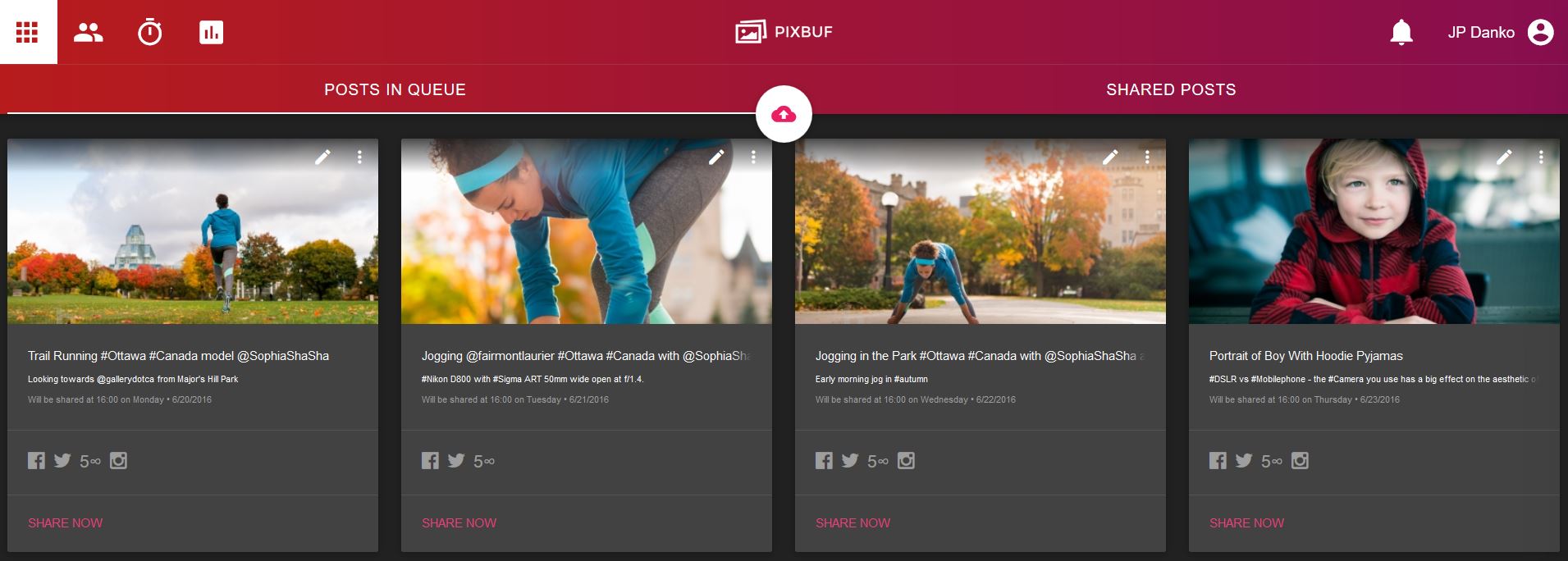 Pixbuf Social Sharing Automation user interface