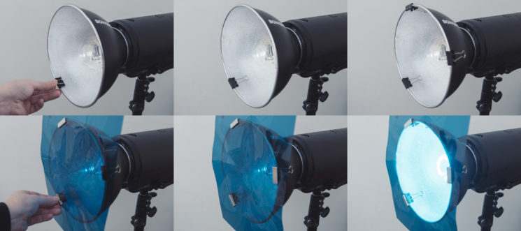 using clips to mount gels on strobes