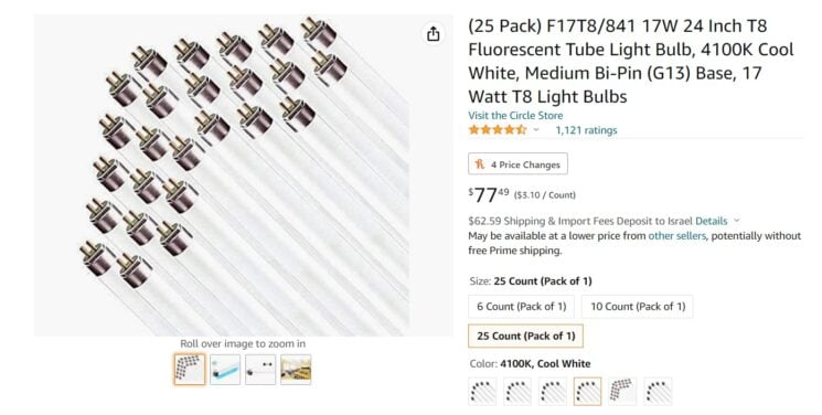Fluorescent Tube Light Bulb, 4100K Cool White, Medium Bi-Pin (G13) Base, 17 Watt T8 Light Bulbs Fluorescent Tube Light Bulb, 4100K Cool White, Medium Bi-Pin (G13) Base, 17 Watt T8 Light Bulbs