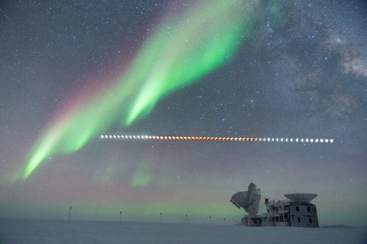 Aurora & Lunar Eclipse at the South Pole by Aman Chikshi