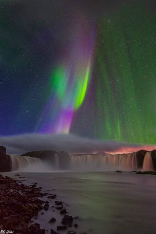 “Aurora in Godafoss” By Miki Spitzer