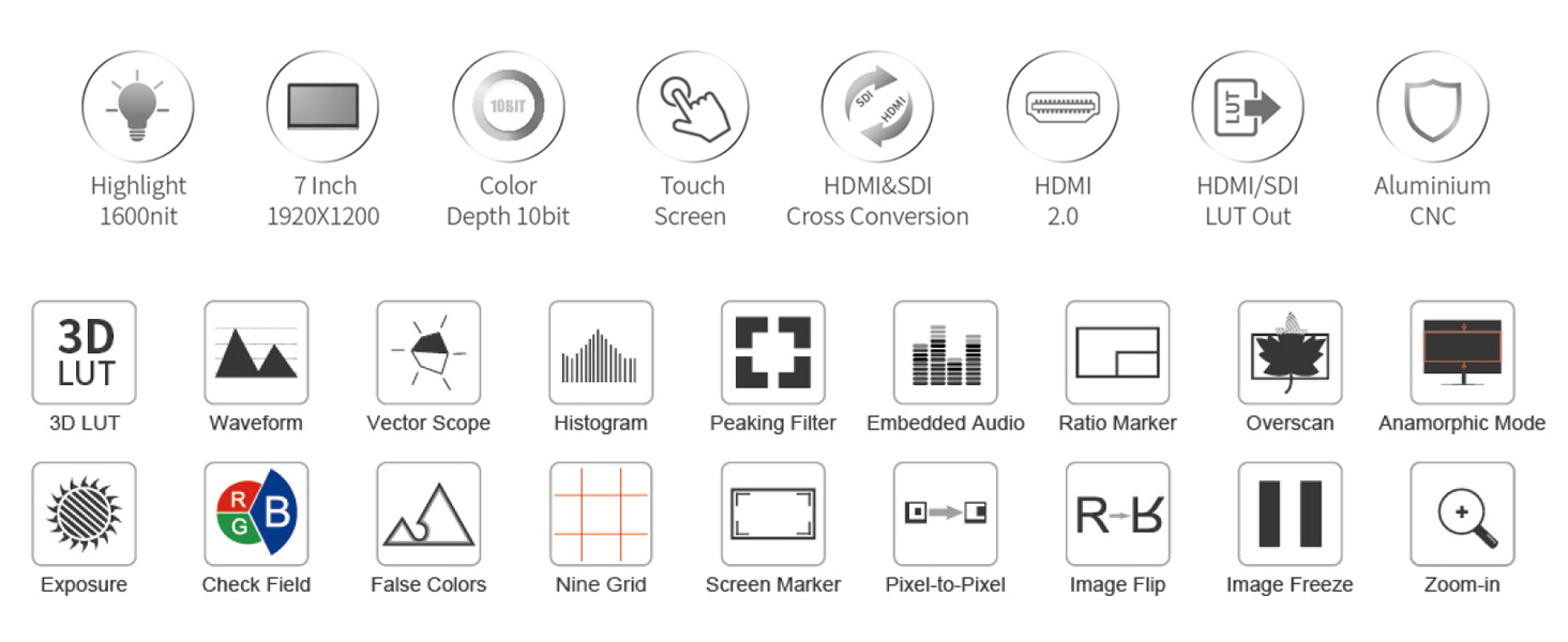 The features of the Feelworld S7 field monitor