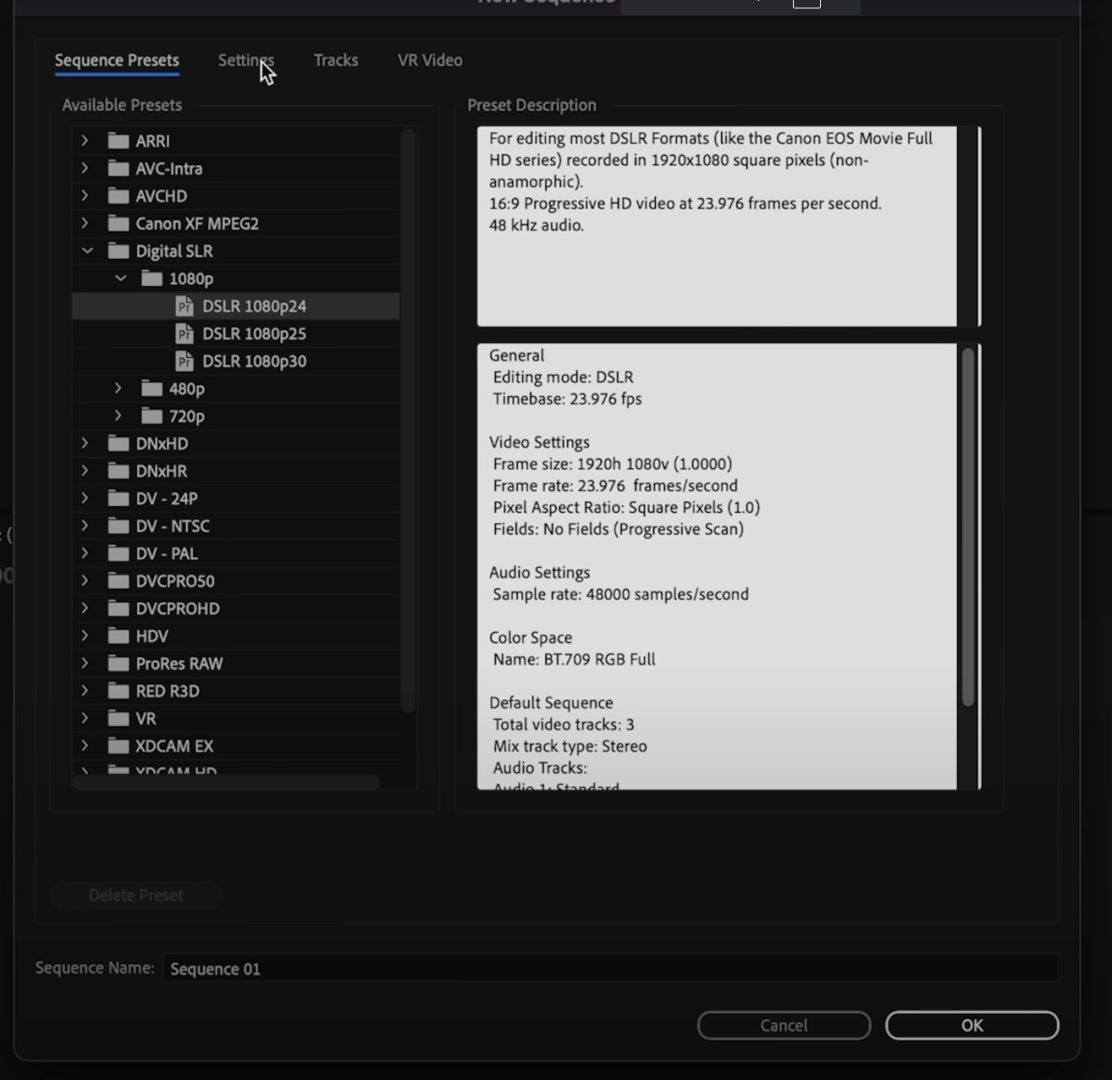 Premiere sequence preset