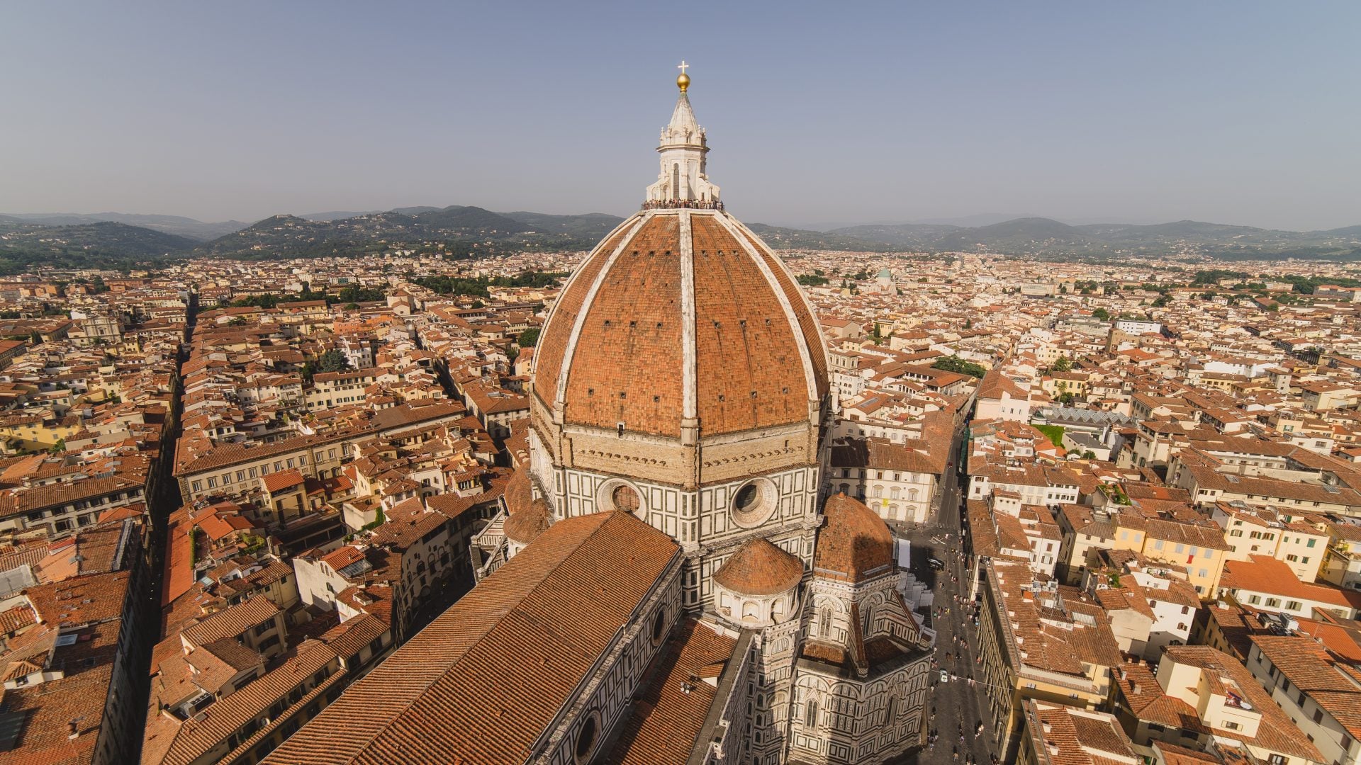 An aerial shot of the Cathedral of Santa Maria del Fiore in Italy