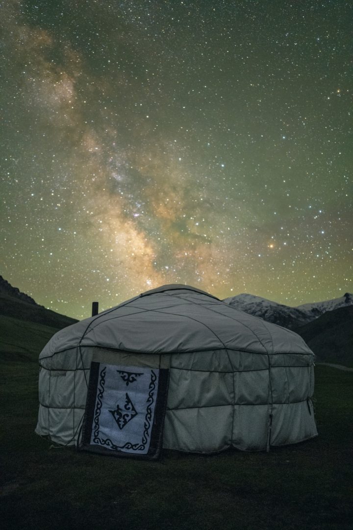 Astrophotography in Kyrgyzstan milky way and yurt