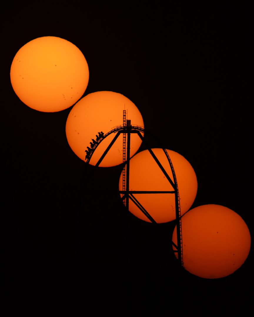 capturing a stunning silhouette of Europe's fastest roller coaster red force port aventura Spain