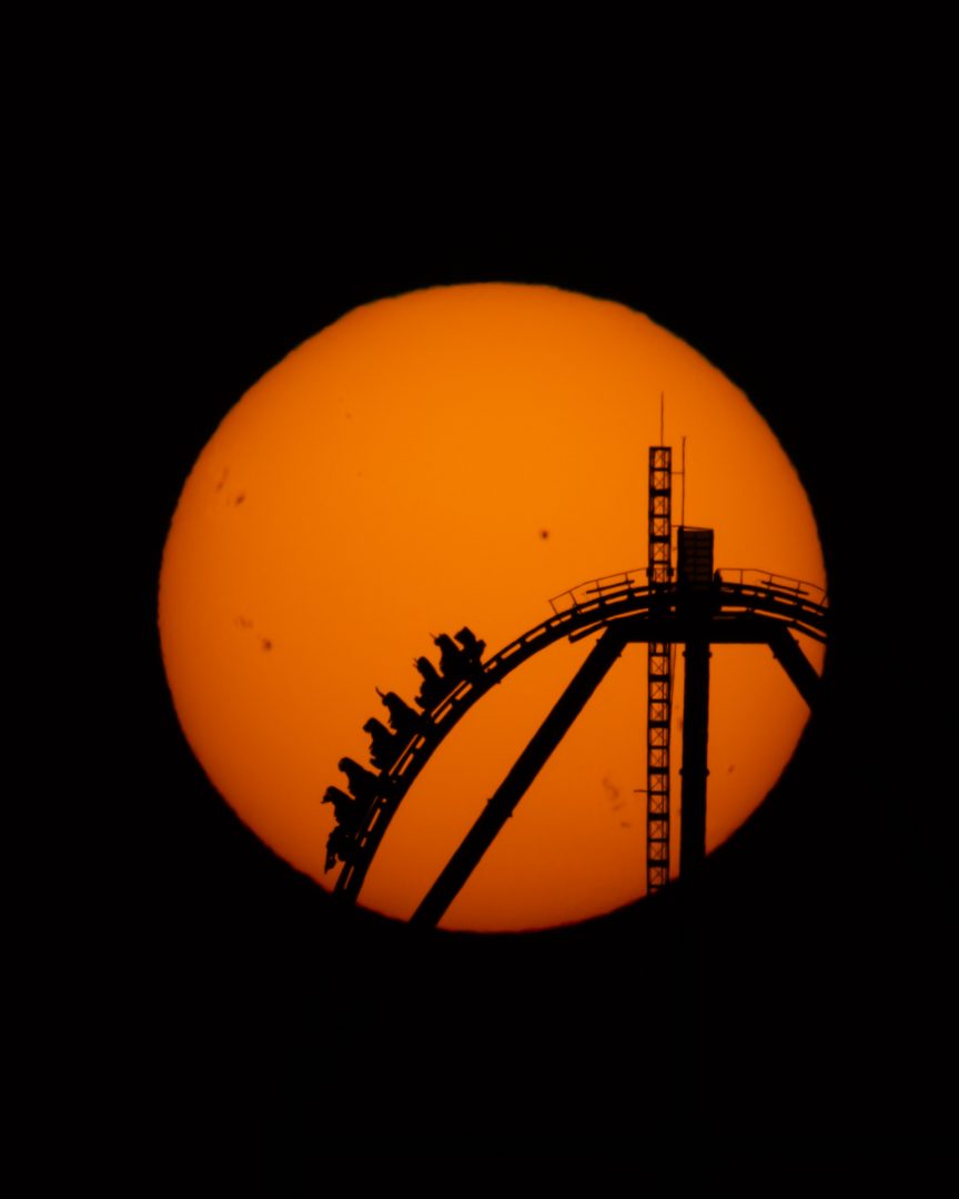 capturing a stunning silhouette of Europe's fastest roller coaster red force port aventura Spain