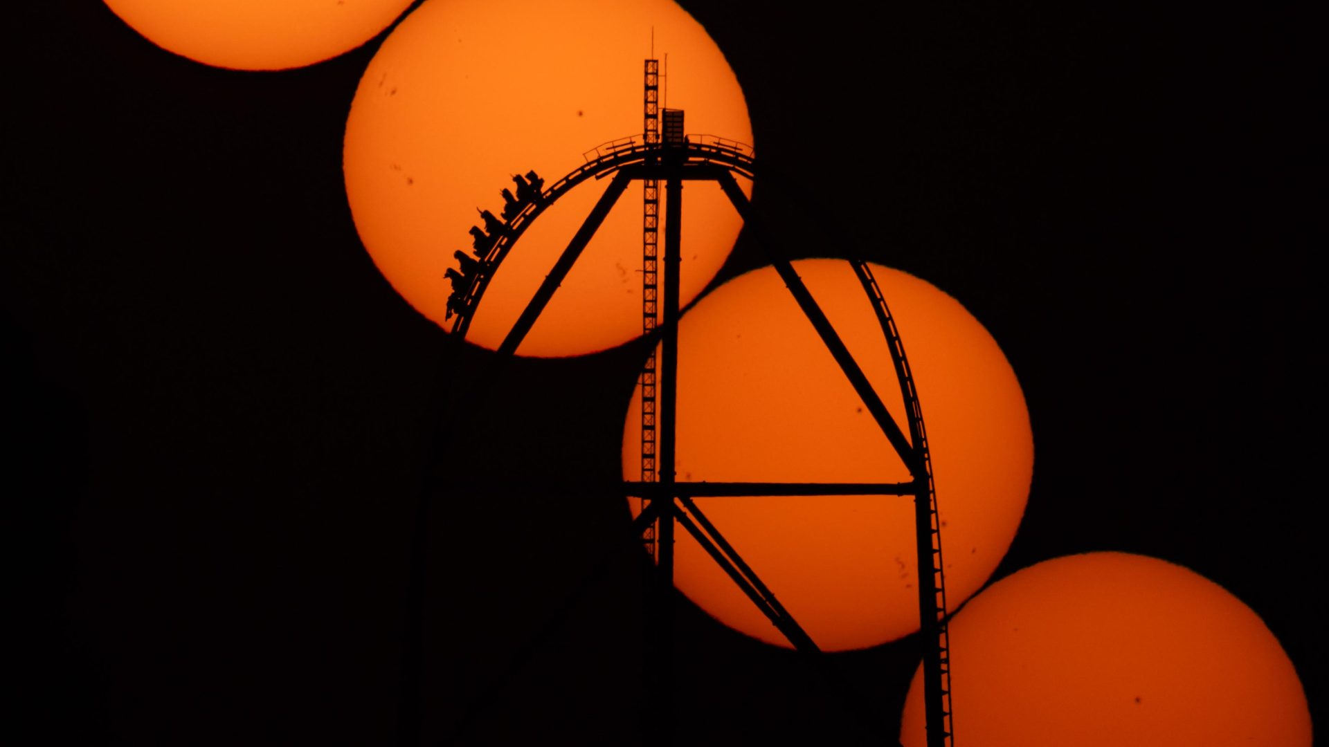 capturing a stunning silhouette of Europe's fastest roller coaster red force port aventura Spain