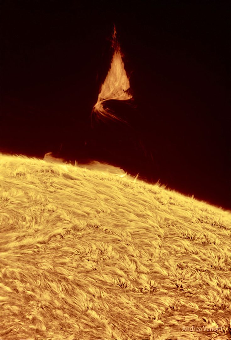 triangular prominence over sun