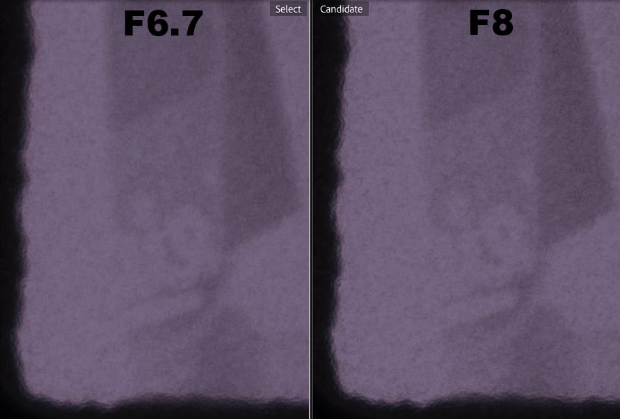 F8 has again an advantage in corner sharpness compared to F 6.7