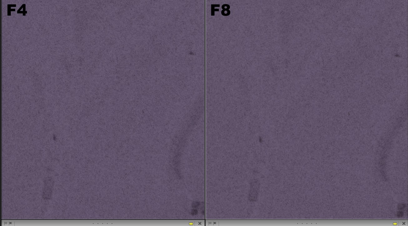 At the center F4 looks a tiny bit sharper compared to F8