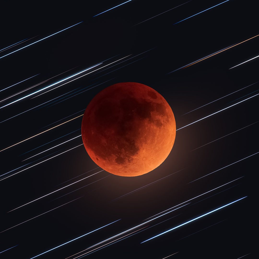 Lunar eclipse and star trails