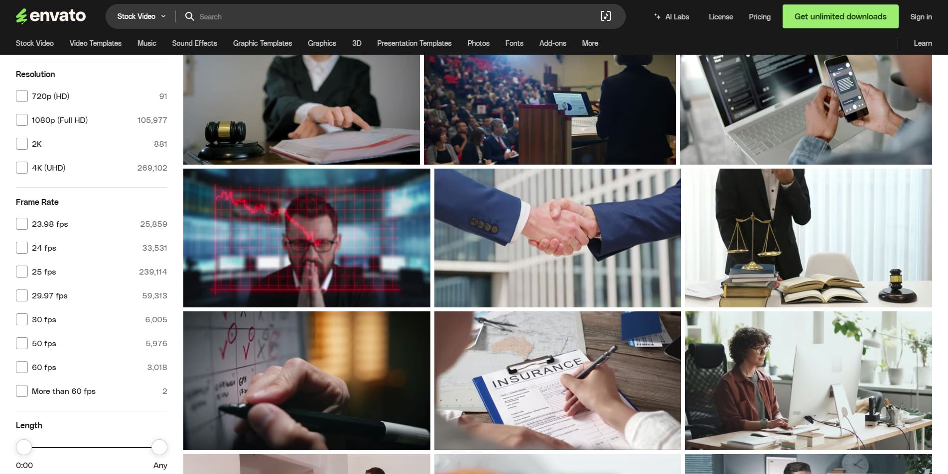 Envato stock footage filtered by resolution and frame rate