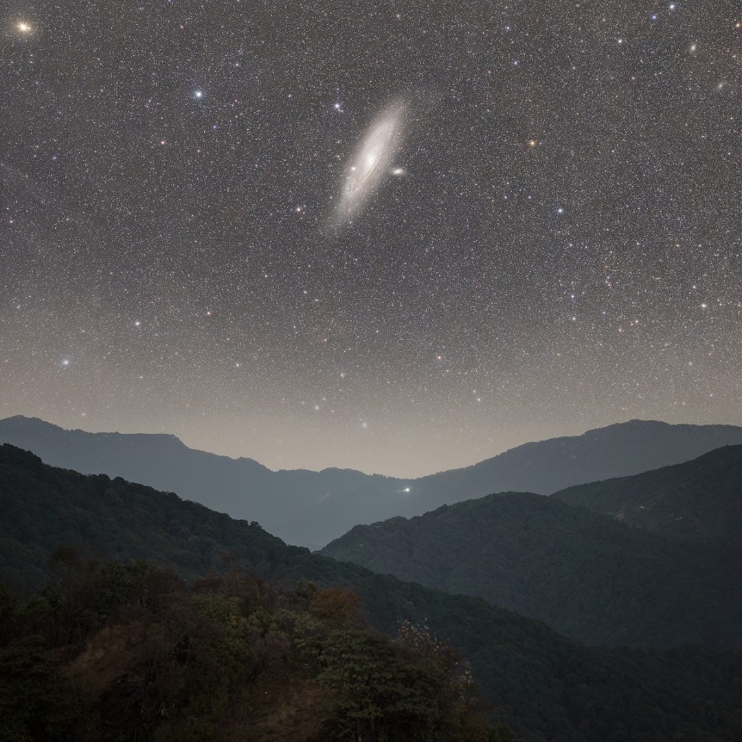 The Andromeda galaxy appears huge even with a 135 mm lens