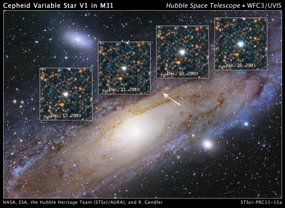 Cepheid Variable Star V1 in Andromeda Galaxy. Credit: NASA, ESA, Hubble Heritage Project (STScI, AURA), Robert Gendler