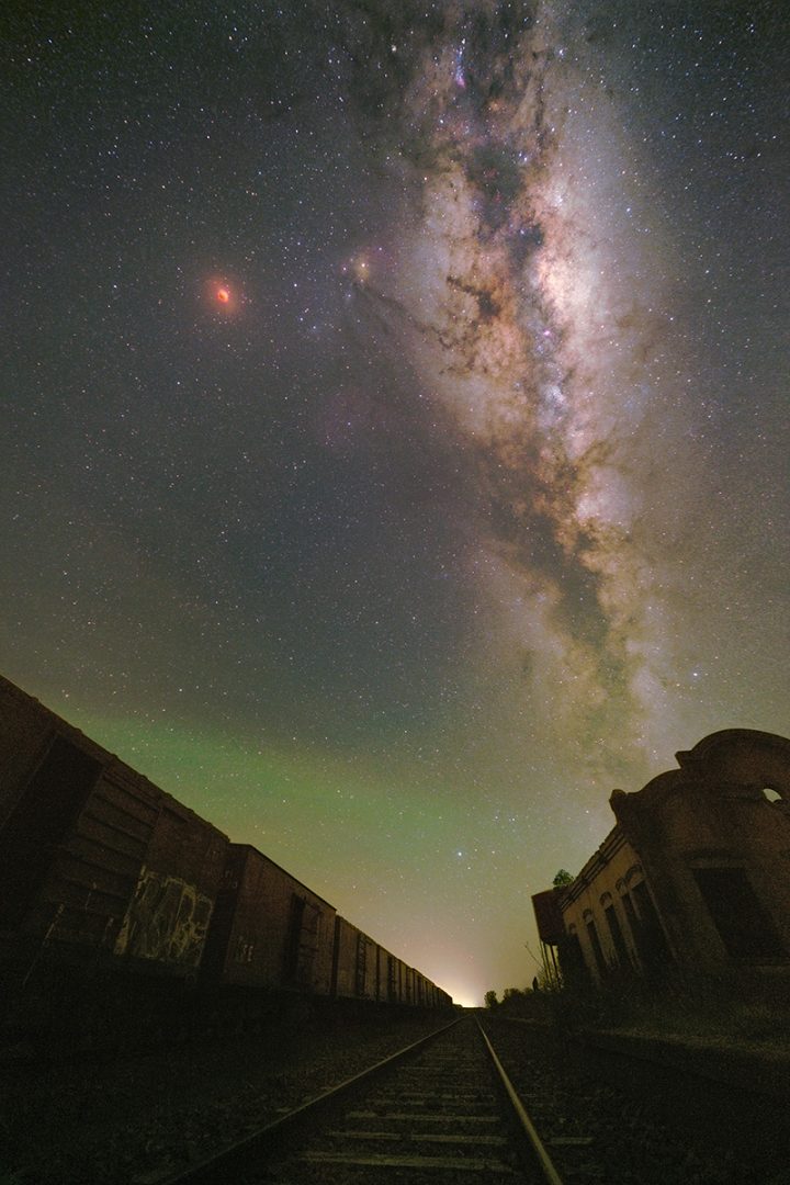 Milky Way on the Total Lunar Eclipse in May 2022 - Train station in Tacuarembo, Uruguay