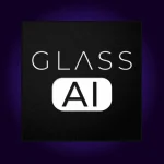 Glass AI logo with bold white text on a black square background, set against a dark purple gradient backdrop.