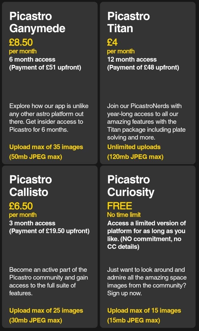 Picastro allows both paid and free subscriptions
