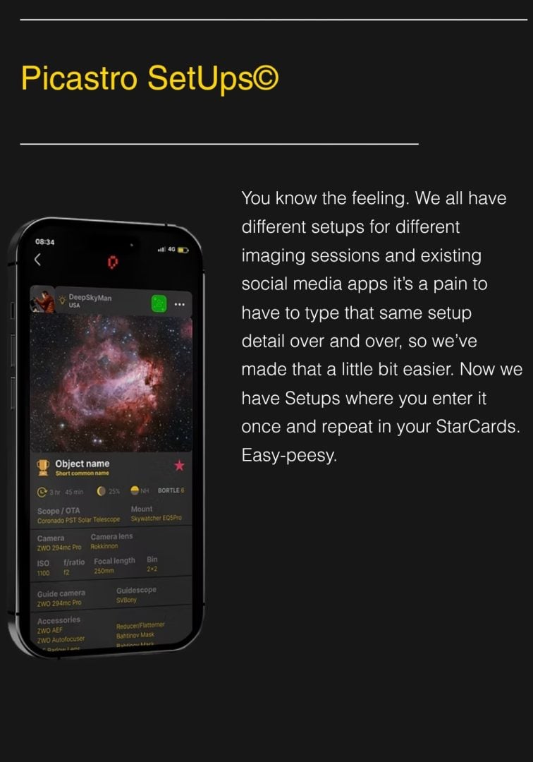 SetUps can store your commonly used equipment metadata