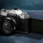 Yashica FX-D camera showcasing its retro design with modern features like top dials and a flip screen, blending vintage style with digital photography.