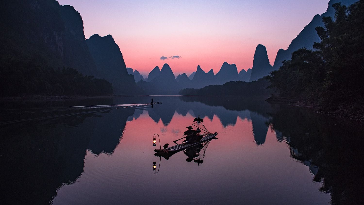 Cormorant Fisherman Night Dusk