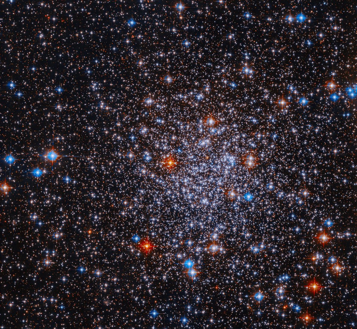 This NASA Hubble Space Telescope image features a dense and dazzling array of blazing stars that form globular cluster ESO 591-12. Credit: NASA, ESA, and D. Massari; Processing: Gladys Kober