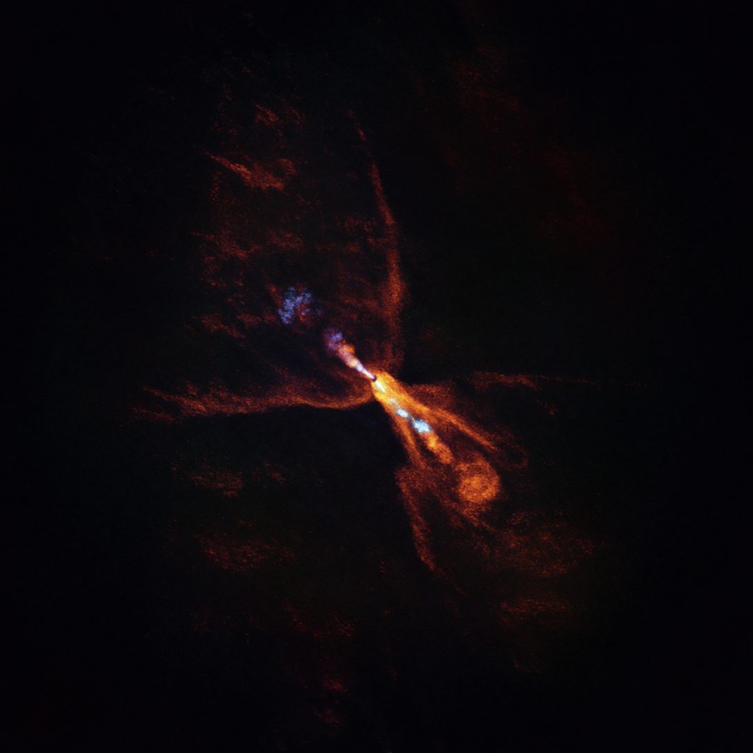 This is HOPS-315, a baby star where astronomers have observed evidence for the earliest stages of planet formation. The image was taken with the Atacama Large Millimeter/submillimeter Array (ALMA). Credit: ALMA(ESO/NAOJ/NRAO)/M. McClure et al.
