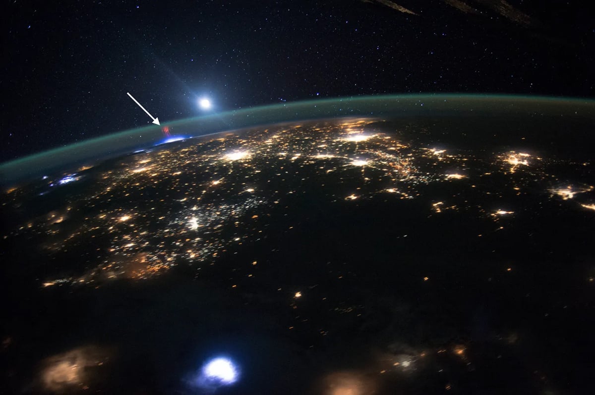 Red sprites captured from ISS in 2015. Credit: NASA