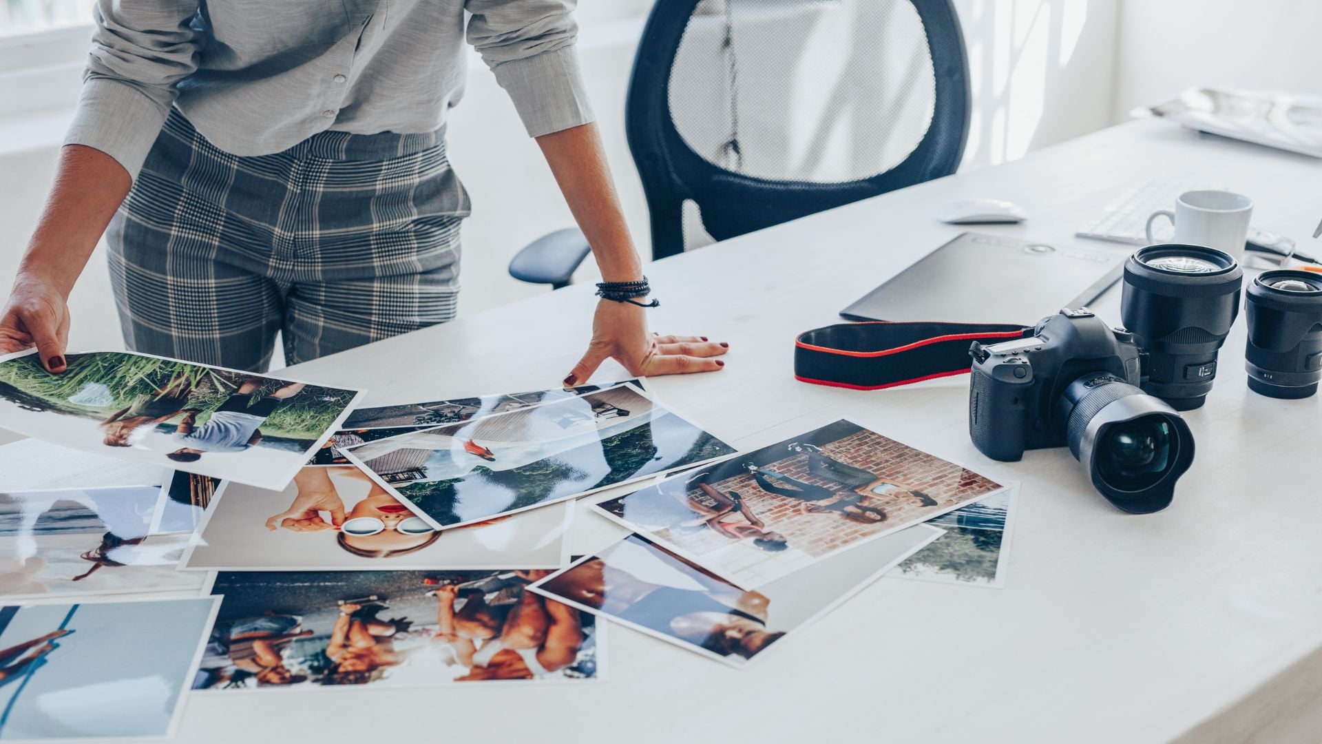 A photographer reviewing and sorting through images.