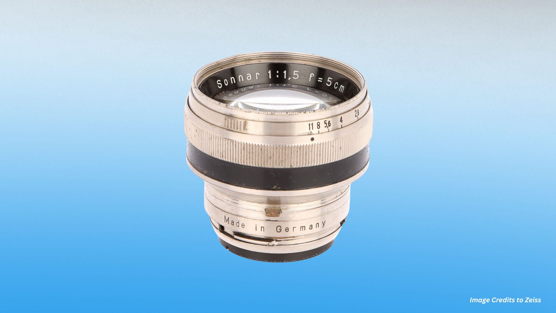 A close-up of an iconic vintage Sonnar lens, highlighting its retro design and sharp focus, often considered a gem in the world of classic camera gear for its exceptional image-rendering capabilities.