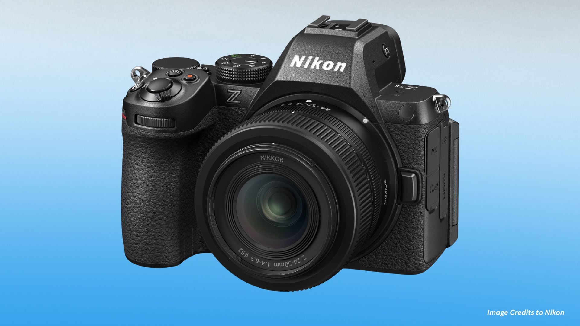 The Nikon Z5II mirrorless camera with a sleek design, emphasizing the controls and lens mount.