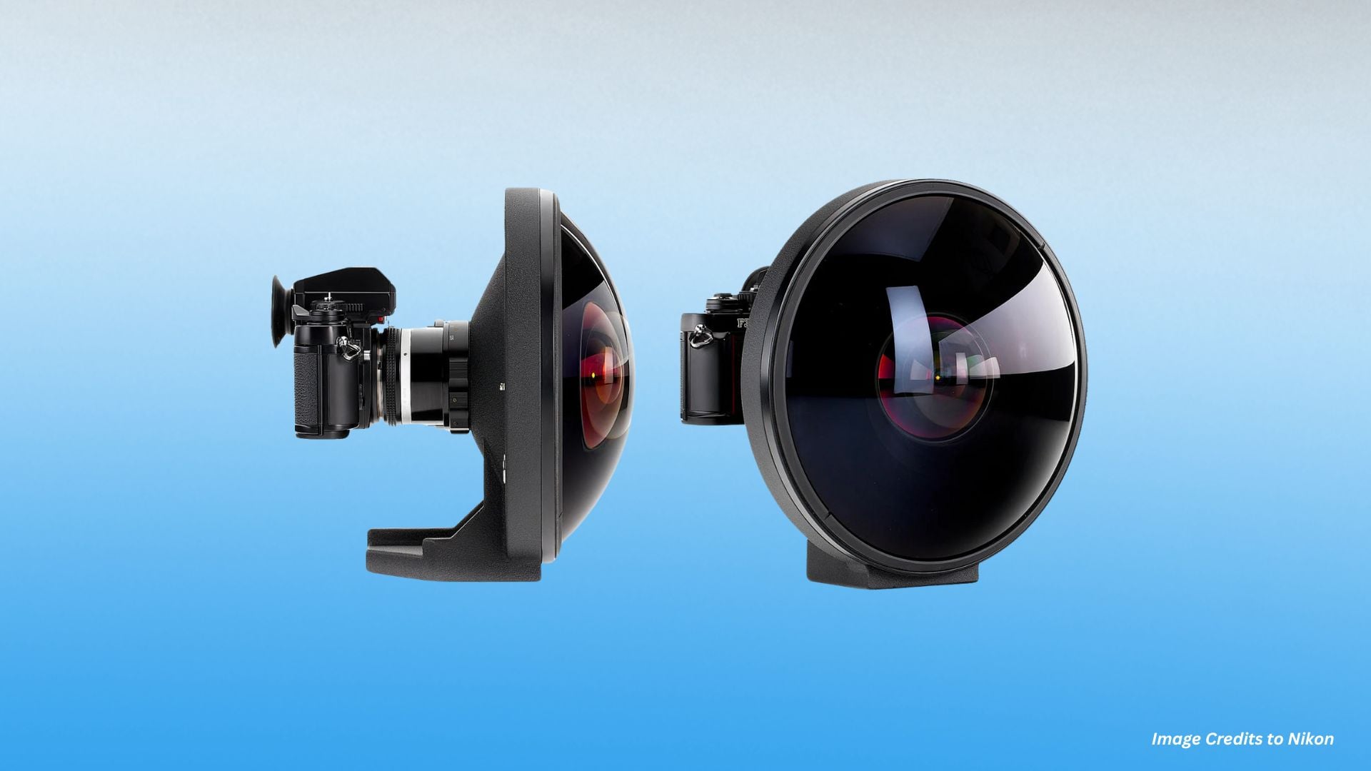 A striking image of a Nikon fisheye lens with a wide, sweeping angle of view, used by photographers to capture immersive and unique perspectives, often in creative and experimental photography.