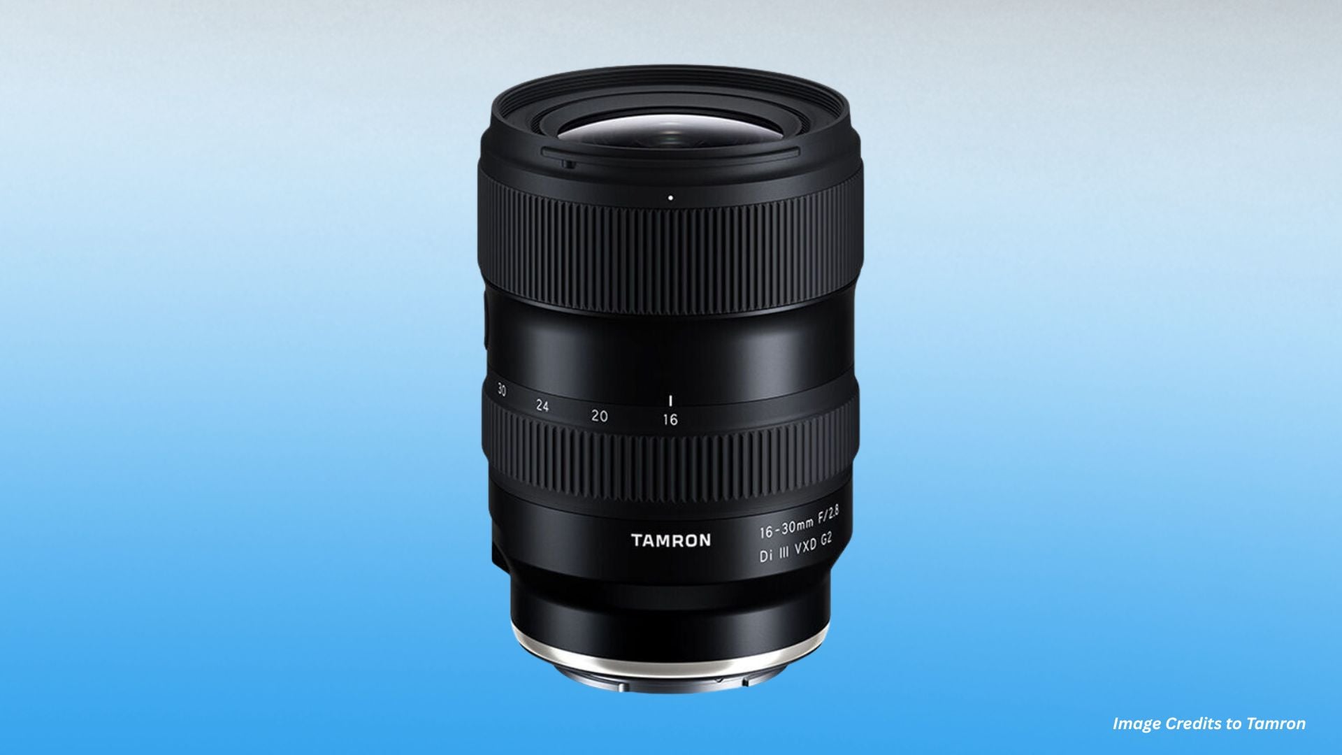 Image showing the Tamron 16–30 mm F/2.8 Di III G2 lens on a camera body, highlighting the lens's zoom and build quality.