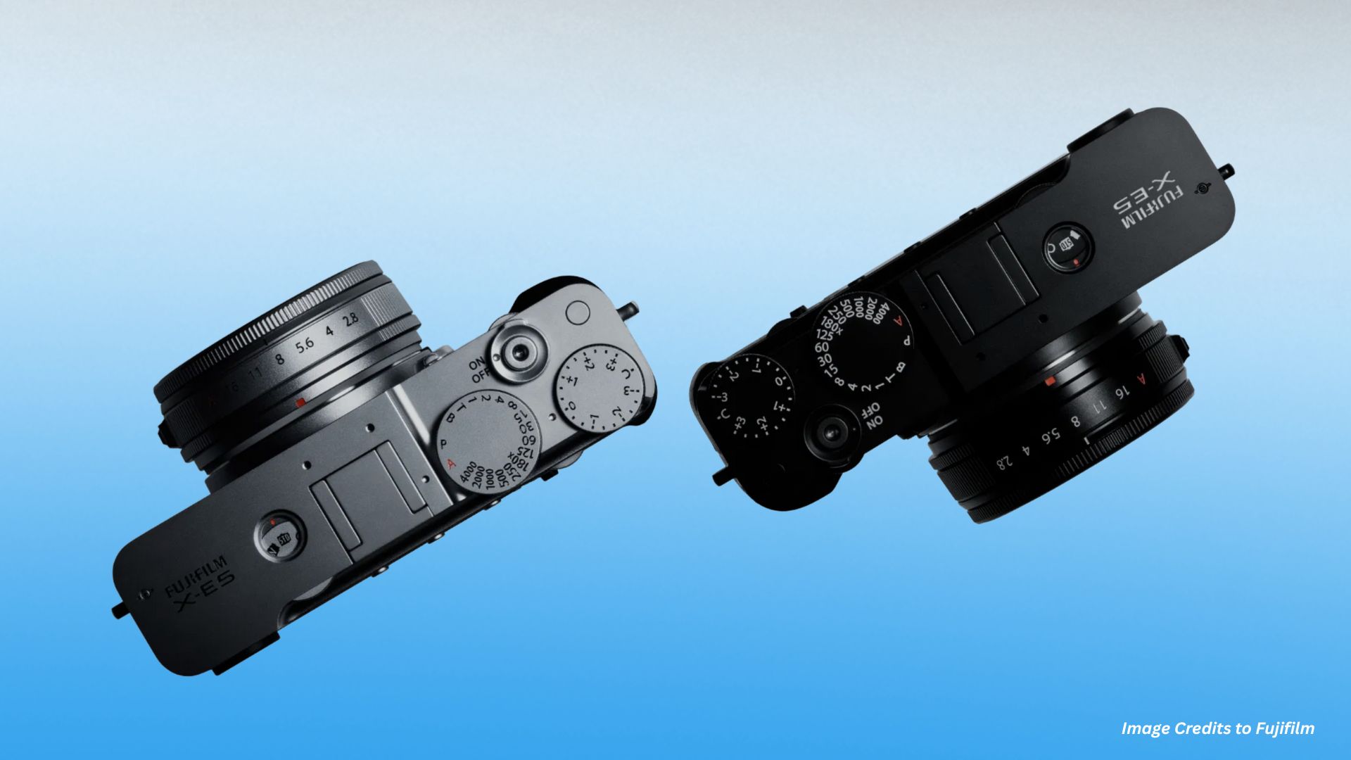 A professional shot of the Fujifilm X-E5 camera, focusing on its retro design and modern features.