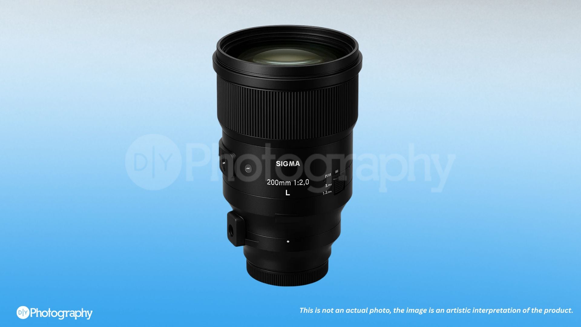Sigma 200mm f/2.0 lens against a dark backdrop, highlighting its sharp lines and professional look - reimagined.