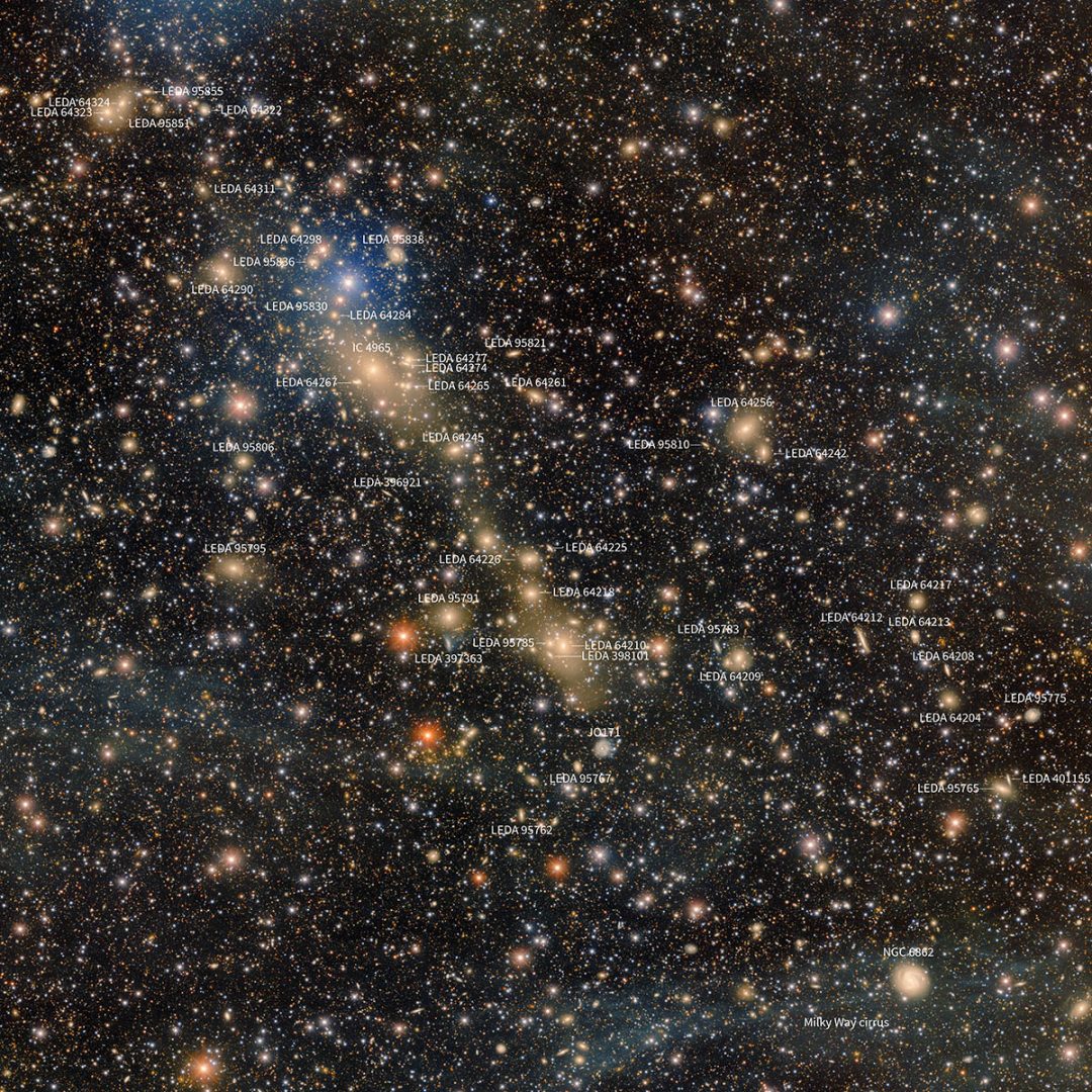 A labelled view of Abell 3667. Credit: CTIO/NOIRLab/NSF/AURA Acknowledgment: PI: Anthony Englert (Brown University) Image Processing: T.A. Rector (University of Alaska Anchorage/NSF NOIRLab), M. Zamani & D. de Martin (NSF NOIRLab)