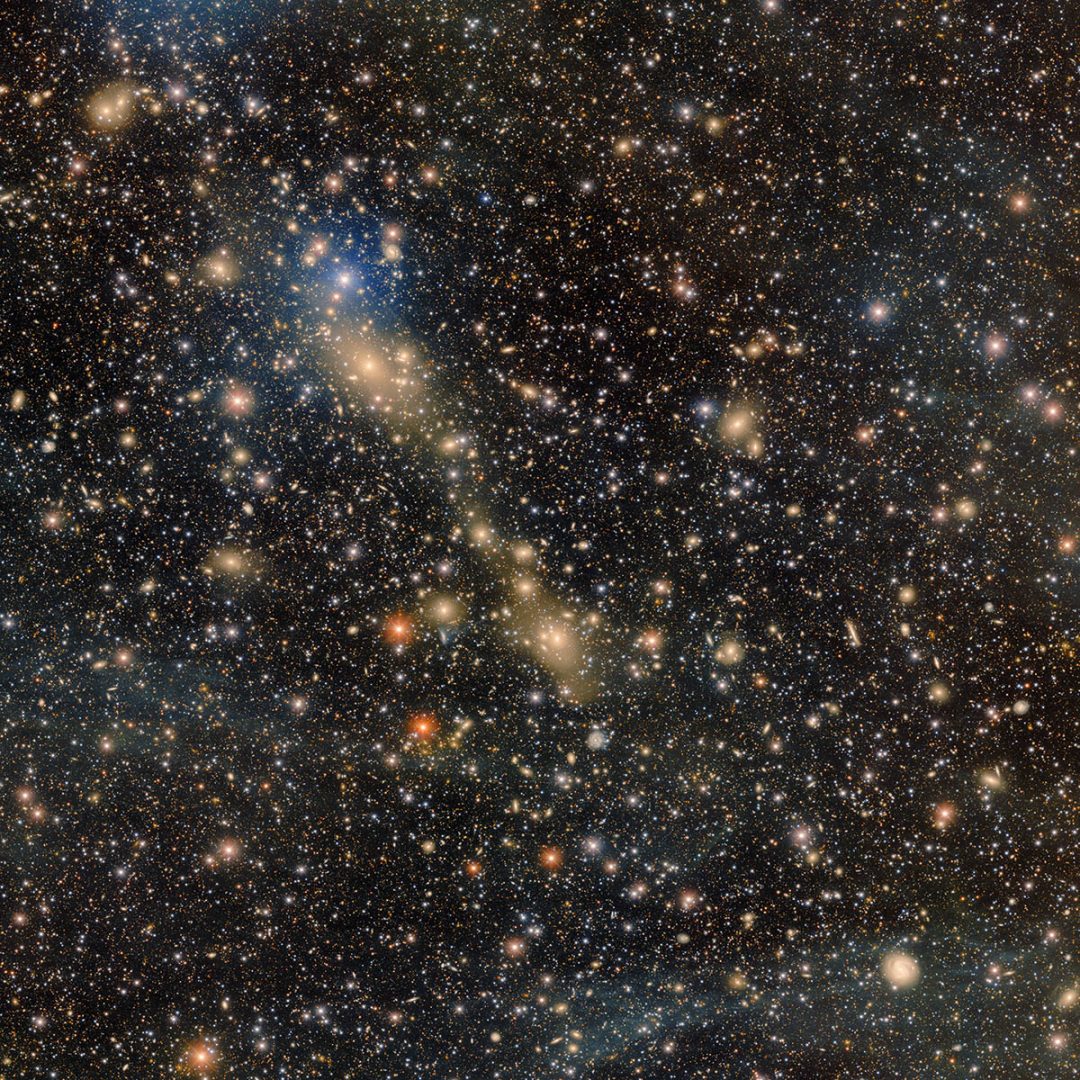 Abell 3667, an actively merging galaxy cluster, is featured in this image assembled from over 28 hours of observations with the 570-megapixel Department of Energy-fabricated Dark Energy Camera, mounted on the U.S. National Science Foundation Víctor M. Blanco 4-meter Telescope at Cerro Tololo Inter-American Observatory, a Program of NSF NOIRLab. Credit: CTIO/NOIRLab/NSF/AURA Acknowledgment: PI: Anthony Englert (Brown University) Image Processing: T.A. Rector (University of Alaska Anchorage/NSF NOIRLab), M. Zamani & D. de Martin (NSF NOIRLab)