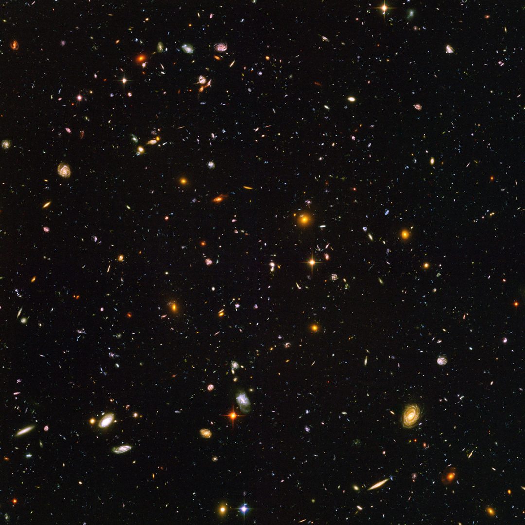 This view of nearly 10,000 galaxies is called the Hubble Ultra Deep Field. The image required 800 exposures taken over the course of 400 Hubble orbits around Earth. The total amount of exposure time was 11.3 days, taken between Sept. 24, 2003, and Jan. 16, 2004. Credit: NASA, ESA, and S. Beckwith (STScI) and the HUDF Team
