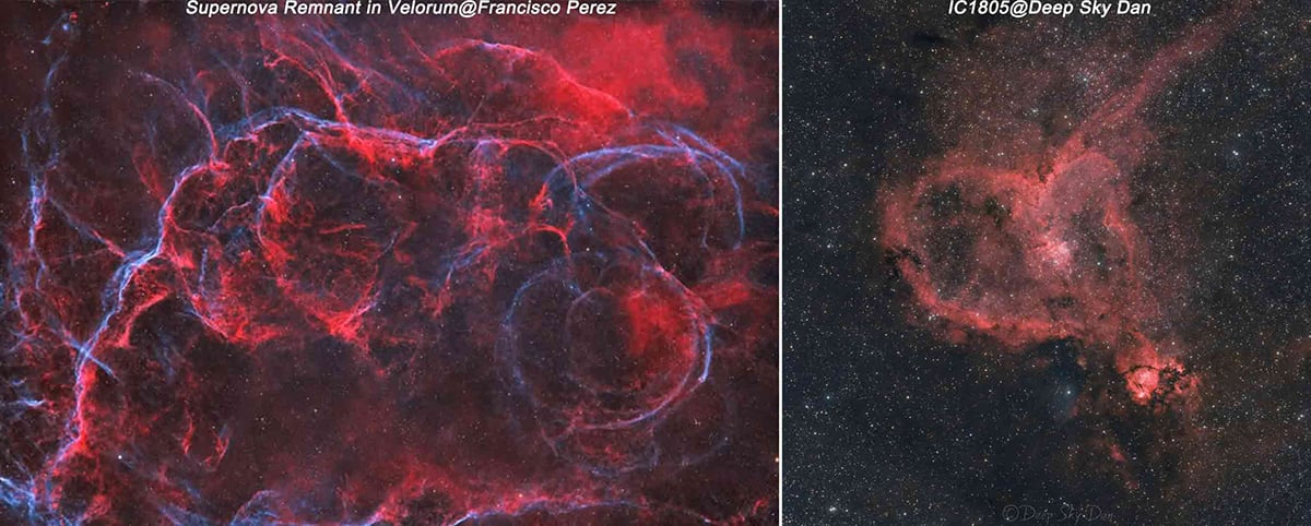 Vela SNR and Heart Nebula captured with Svbony SV555 (images via official product page)