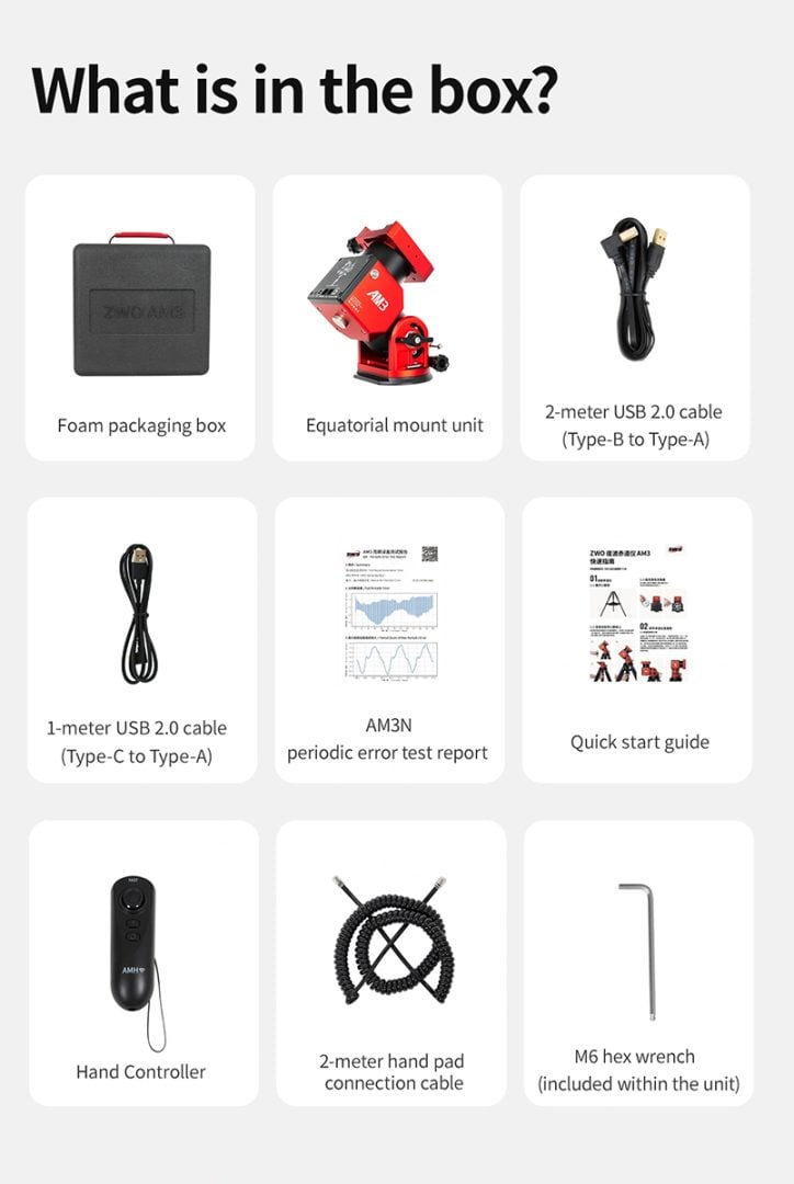 Package contents of ZWO AM3N