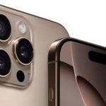 Close-up of the rear camera system of the iPhone 15 Pro Max, showing the advanced multi-lens setup and the premium design in gold.