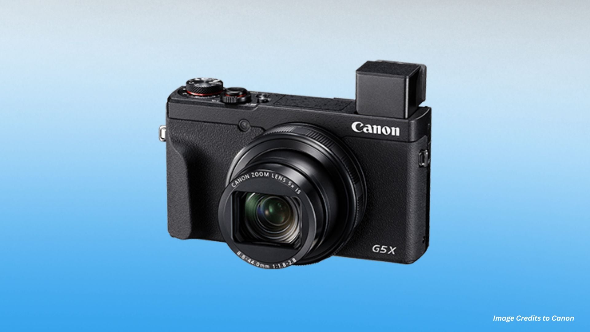 A Canon PowerShot G5 X Mark II camera resting on a table, showcasing its large viewfinder and compact design. This camera is praised for its versatility, offering advanced features in a small, easy-to-carry package.