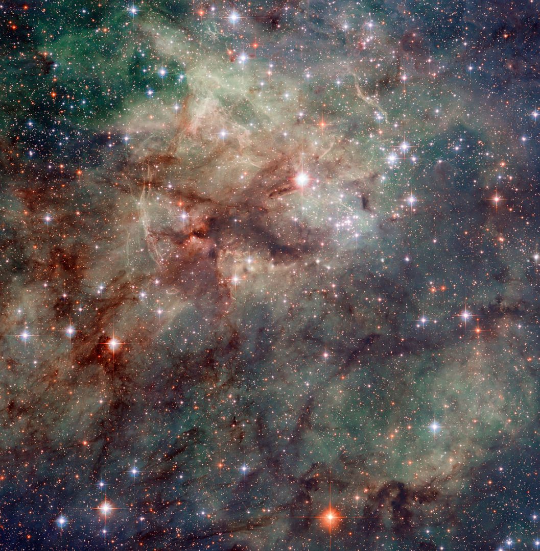 Hubble has taken this stunning close-up shot of part of the Tarantula Nebula. Credit: NASA, ESA